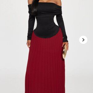 Fashion Nova Off the Shoulder Drop Waist Pleated Maxi Dress
